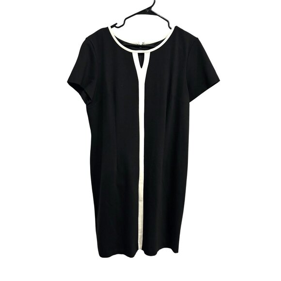 Talbots Black White Dress Short Sleeve Keyhole Neckline Size 16 - Picture 1 of 8